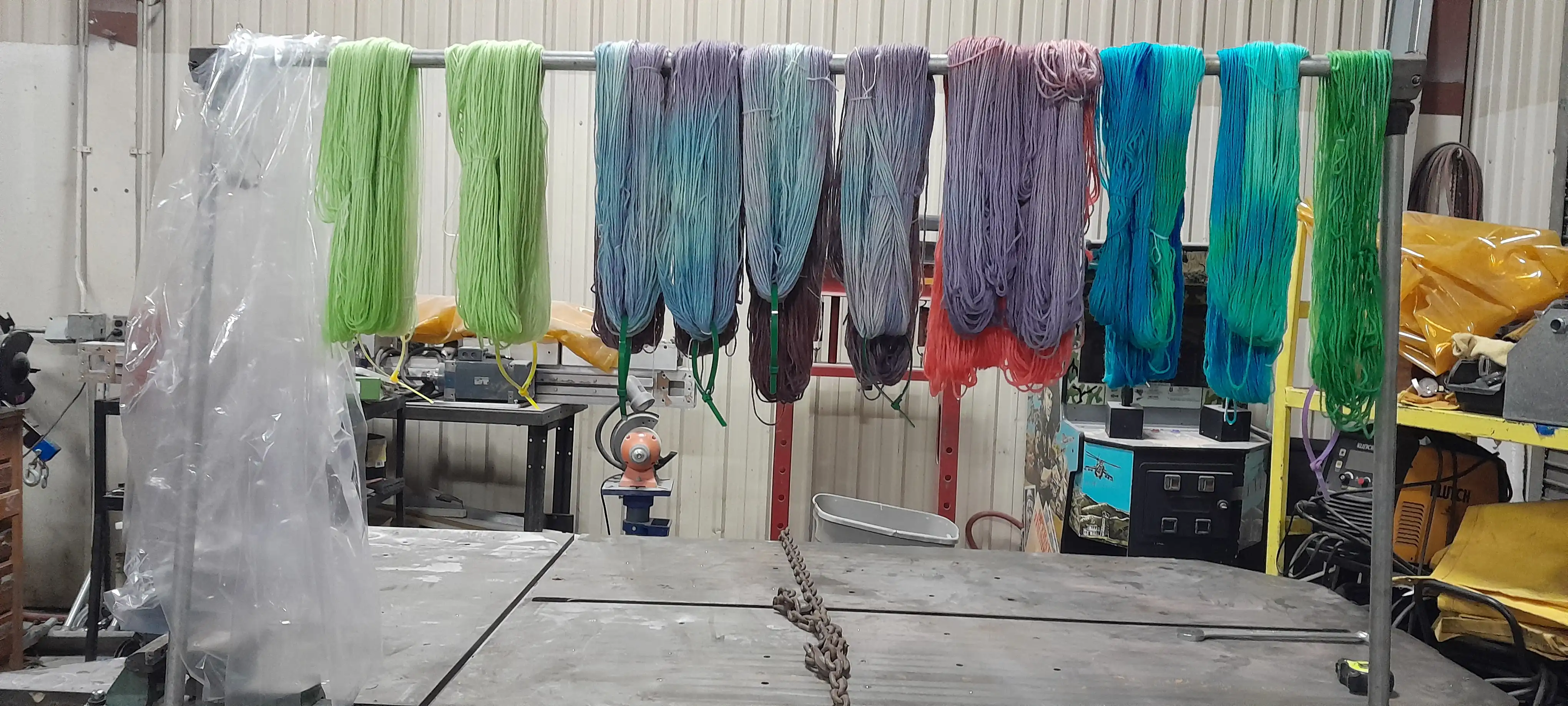 Participants preparing yarn and color for a dyeing workshop